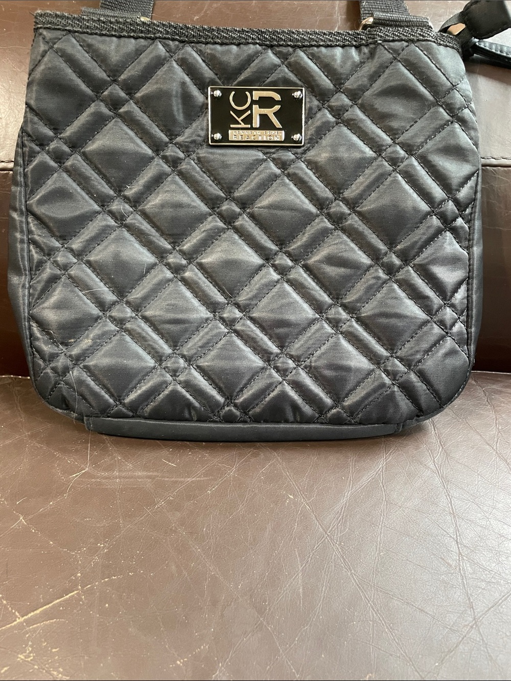 Kenneth Cole Quilted Black Crossbody with Logo Plate